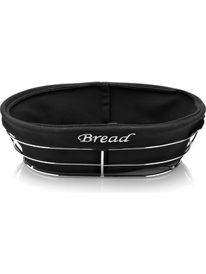 Biradlı Siyah Bezli Oval Ekmek Sepeti 26X17 cm | Krom Telli – Restoran & Kafe