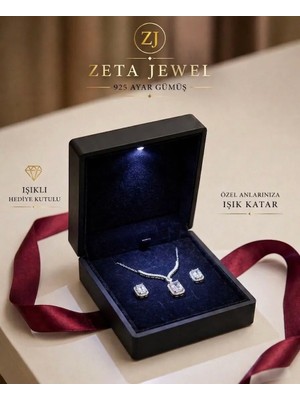 Zeta Jewel 925 Ayar Gümüş Tek Baget Kolye Küpe Set Işıklı Kutulu Şık Hediye