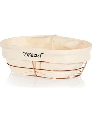 Biradlı Beyaz Bezli Oval Ekmek Sepeti 26X17 cm | Bakır Telli – Restoran & Kafe
