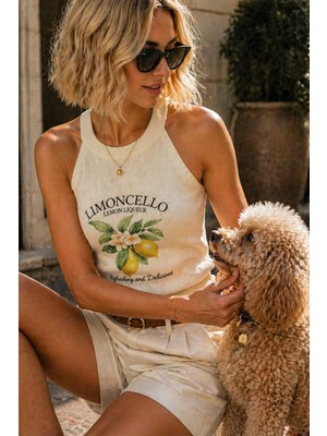 İbeeka Limoncello Muse Crop Halter Yaka Top / Mevsimlik Ince Triko Bluz