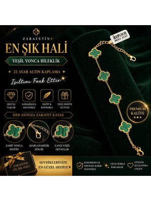Cata 22 Ayar Altın Kaplama Yeşil Yonca Bileklik 💚 Işıltılı & Şık | Kararmaya Dayanıklı | Kadın Takı & Hediye