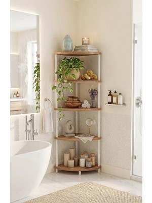 Mooncapella 5 Raflı Çevir Tak Köşe Dolabı Banyo Rafı Banyo Dolabı Mutfak Rafı Mutfak Dolabı