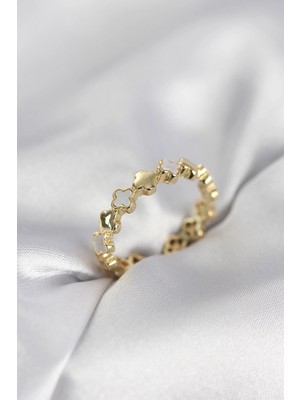 Yıldız Ticaret Mey Ithalat® Gold Renk Sedefli Yonca Model Kadın Yüzük