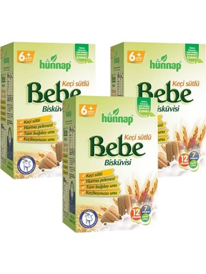 hünnap Hunnap Bebe Bisküvisi 400 gr x 3 Keçi Sütlü 6+ Ay Bebekler İçin Sağlıklı Atıştırmalık