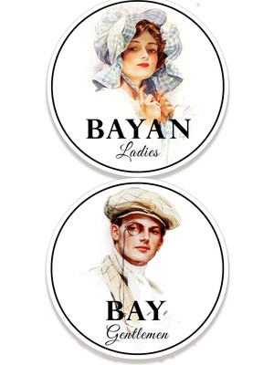 Kabajur Bay-Bayan Wc Tuvalet Tabelası, 2li Set Yönlendirme Levhası , Baskılı Yuvarlak Tablo