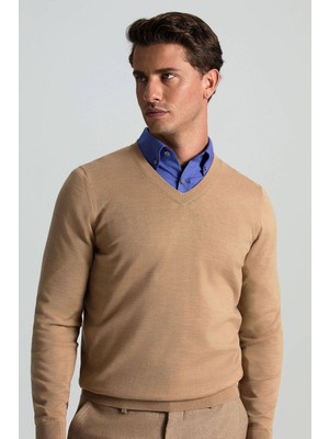Hemington V Yaka Merino Yün Camel Triko