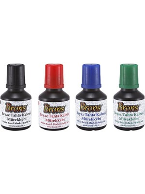 Özbience 4'lü Beyaz Tahta Kalemi Mürekkebi Seti, Siyah, Mavi, Kırmızı, Yeşil