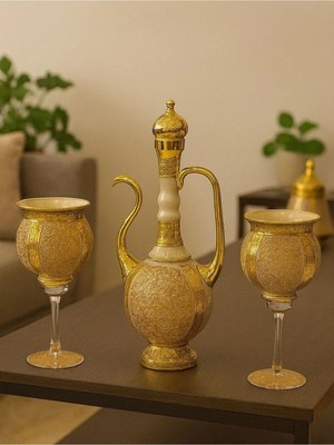 Betonique Stone Altın Işlemeli Dekoratif Ibrik & Kadeh Seti