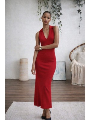 Flamex Kadın Kolsuz V Yakalı Uzun Triko Elbise