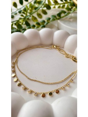Jewelry Ikili Sıralı Taş ve Pul Detaylı Halhal
