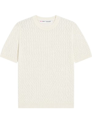 Mixray 2090 Kadın Jakar Dokulu Kısa Kollu Triko T-Shirt Bluz Naturel