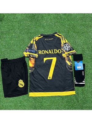 R.madridd 2024/25 Sezonu Cristiano Ronaldo Konsept Çocuk Forması 3'lü Set (Black-Yellow)