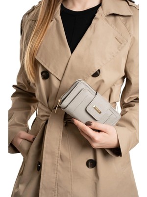 Newish Polo Kadın Patlı Kapaklı Fermuarlı Şeritli Portföy Cüzdan Vegan Suni Deri - Orta Boy