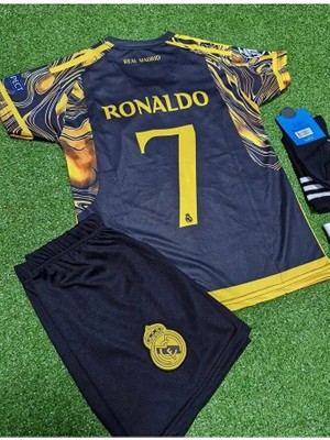R.madridd 2024/25 Sezonu Cristiano Ronaldo Konsept Çocuk Forması 3'lü Set (Black-Yellow)