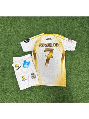 R.madridd 2024-25 Yeni Sezon Ronaldo Çocuk Forması 4'lü (Armalı White-Gold)