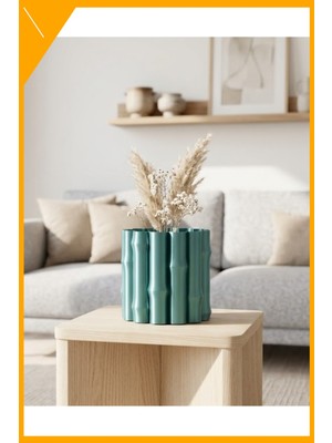 Esplendor Dekoratif Parlak Yeşil Silindirik Vazo Modern Tasarım Salon Ofis