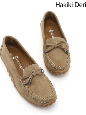 Gönderi(r) Kadın Sahra Süet  Fiyonklu Hakiki Deri Comfort Loafer