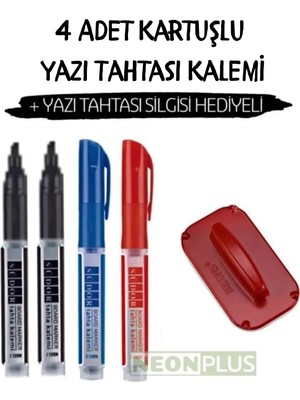 Özbience Renkli Kartuşlu Beyaz Tahta Kalemi Seti ve Silgi, 4'lü Paket