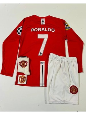 M.unitedd Moskova 2008 Sezonu Cristiano Ronaldo Uzun Kol Çocuk Forması 4'lü Set (Armalı)