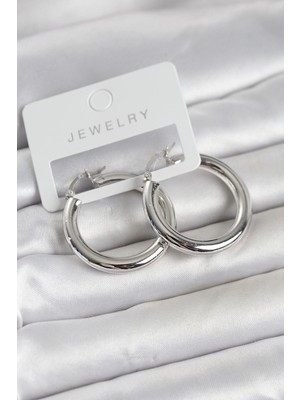 Twin Store Gümüş Renk Pirinç Halka 30 mm Kadın Küpe