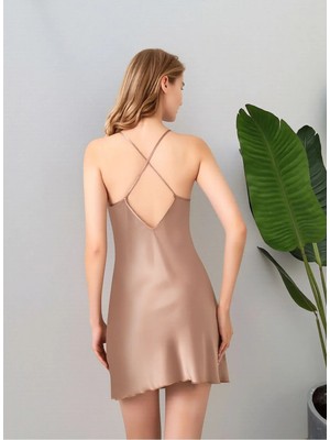 Loule Kadın Vizon Saten Dantel Detaylı & Derin Yırtmaçlı Gecelik