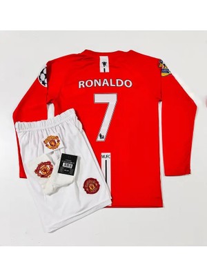 M.unitedd Moskova 2008 Sezonu Cristiano Ronaldo Uzun Kol Çocuk Forması 4'lü Set (Armalı)