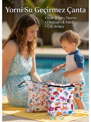 Yorni 2 ADET Family ve Zoo 30X35CM Islak Kuru Çanta Sıvı Geçirmez Fermuarlı Askılı Çok Amaçlı Organizer Mayo ve Kirli Çamaşır Çantası, Makinede Yıkanabilir