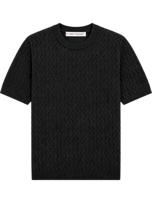 Mixray 2090 Kadın Jakar Dokulu Kısa Kollu Triko T-Shirt Bluz Siyah