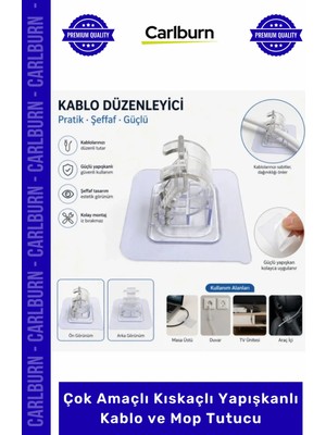 Carlburn Özel Üretim Duvar Organizer Pratik Askı Düzenleyici Çok Amaçlı Kıskaçlı Yapışkanlı Kablo Mop Tutucu