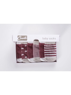 Cocole Socks Kız Bebek Çorabı 6’lı Set Pamuklu Bordo Karışık Desenli Yenidoğan 0-1 Yaş Hediyelik Kutulu