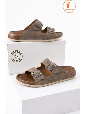 Albishoes Unisex Erkek Tokalı Yumuşak Rahat Taban Deri Görünümlü Günlük Ev Dışarı Erkek Terlik