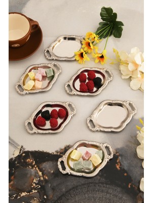 Özbience Şık Gümüş 6'lı Mini Oval Sunum Kasesi Seti