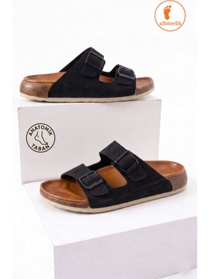 Albishoes Unisex Erkek Tokalı Yumuşak Rahat Taban Deri Görünümlü Günlük Ev Dışarı Erkek Terlik