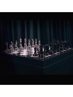 Özbience Premium Siyah Metal Klasik Satranç Takımı ve Mermer Desenli Sandıklı Mdf Tahta