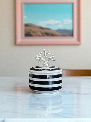 Özbience Şık Siyah Seramik Dekoratif Kutu ve Şekerlik Zebra Tasarımı