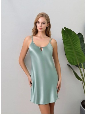 Loule Kadın Askılı Su Yeşili Saten Gecelik – Minimal & Zarif Model