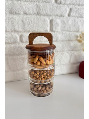 Özbience 3 Katlı Akasya Kaseli Vakumlu Saklama Kabı Seti, Çok Amaçlı Kullanım