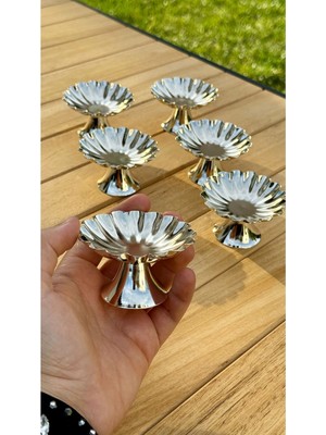 Özbience 6'lı Isritidye Huni Ayaklı Gümüş Kahve Yanı Lokumluk Seti