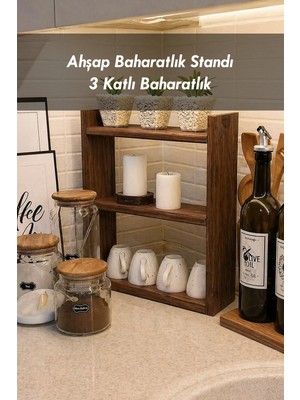 Moola Ahşap Baharatlık Standı 3 Katlı Tezgah Üstü Düzenleyici Mutfak Içi Raf Organizer Kavanozluk