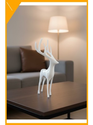 Esplendor Beyaz Geyik Biblo Dekoratif Obje Raf ve Masa Üstü Ev Aksesuarı