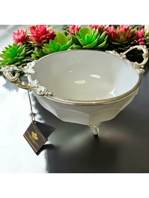 Özbience Limoges Paniz Klasik Ayaklı Gümüş Kase 28 Cm, Şık ve Zarif Tasarım