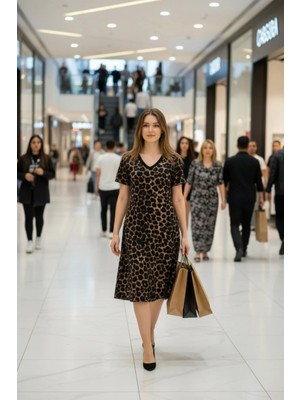 Mossta Kısa Kollu Leopar Desenli Süprem Elbise - Leopar