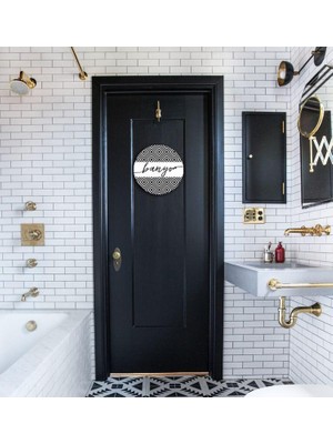 Kabajur Siyah Beyaz Desenli Yuvarlak Banyo Tabelası Kapı Süsü Dekor