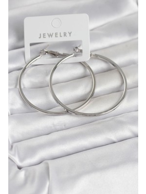 Senson Gümüş Renk Pirinç Köşeli Kenar Halka 54 mm Kadın Küpe - Lisinya