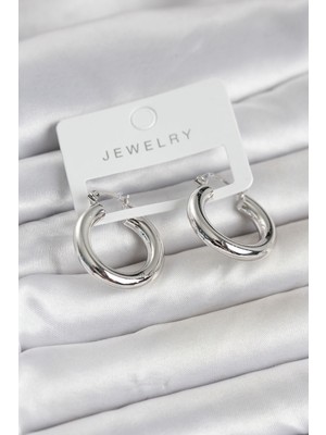 Senson Gümüş Renk Pirinç Halka 25 mm Kadın Küpe - Lisinya