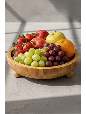 Özbience Doğal Ahşap Bambu Meyve Tabağı Ayaklı Dekoratif Kase ve Şekerlik