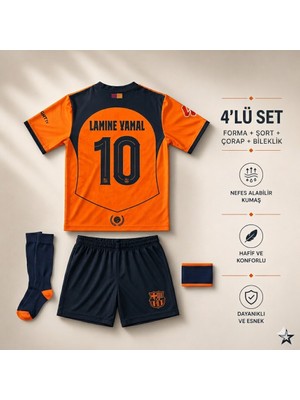Andream Barcelona Lamine Yamal Turuncu Çocuk Futbol Forması Forma Şort Çorap Bileklik 4 Parça