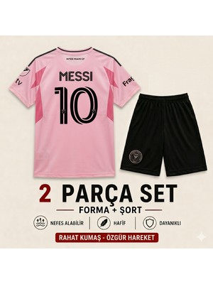 Andream Inter Miami Lionel Messi Pembe Çocuk Futbol Forması Forma Şort 2 Parça