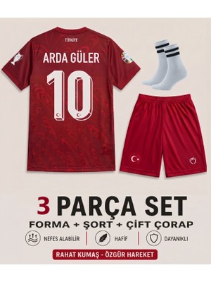 Andream Arda Güler Türkiye Milli Takım Kırmızı Çocuk Futbol Forması Forma Şort Çorap 3 Parça