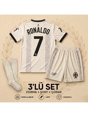 Andream Portekiz Ronaldo Özel Tasarım Griçocuk Futbol Forması Forma Şort Çorap 3 Parça